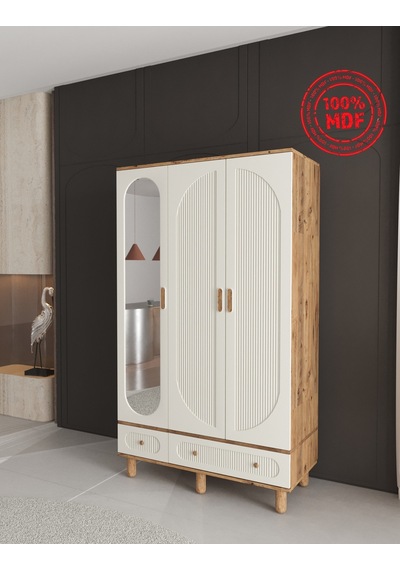 %100 MDF Soho 3 Kapaklı Çekmeceli Modüler Gardırop - Aytaşı
