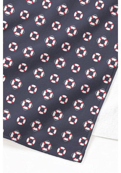 Marine Simit Lacivert Plaj Havlusu - Nautical Kırmızı Beyaz Hızlı Kuruyan Mikrofiber Havlu Eski İncir