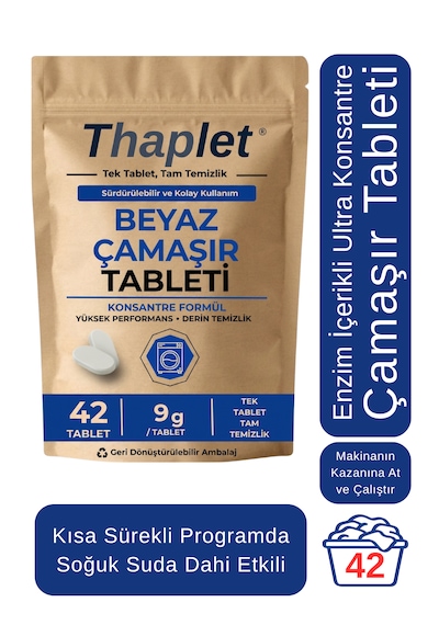 Thaplet Beyaz Çamaşır Deterjanı Tableti Ultra Etkili 42 Adet Tablet