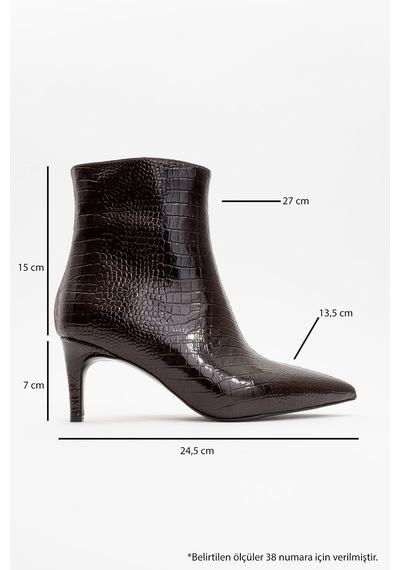 Luvishoes Noya Kahverengi Baskı Sivri Burun Kadın İnce Topuklu Bot kahverengi