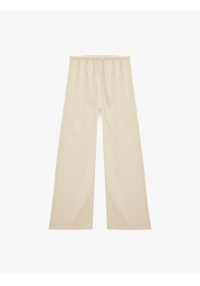 Koton Beli Bağcıklı Viskon Karışımlı Uzun Geniş Paça Pantolon Bej 6sal40049ıw Ekru