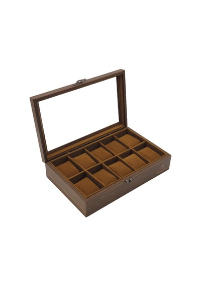 Woodini Premium Taba 10'lu Ahşap Saat Kutusu - Yeni Nesil Yastıklı