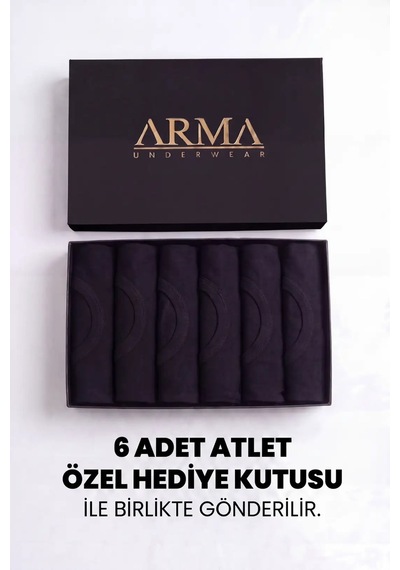 Hadpols Özel Seri Kutulu Set Çeyizlik Pamuklu Giyim Erkek Premium %100 Pamuk Siyah Atlet 6'lı Çeyiz Seti