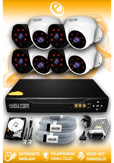 Elitcam 8 Kameralı Uzay 4 İç Kamera Set 2 TB HDD Full HD Gece Görüşlü Güvenlik Kamerası Sistemi