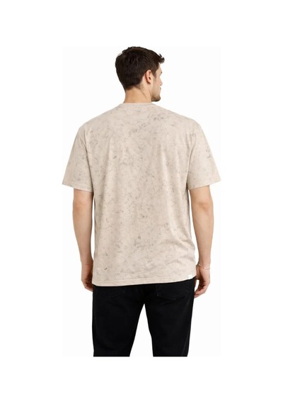 Efnaz Style Erkek Asit Yıkama Bisiklet Yaka Kısa Kollu Oversize T-shirt Tişört - Bej