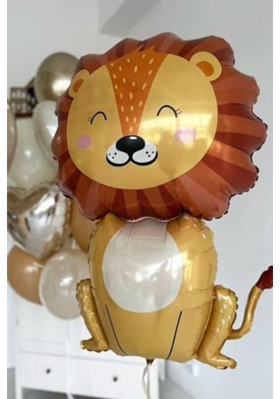 Sevimli Aslan Büyük Folyo Balon Safari Temalı Doğum Günü Balonları 100cm 2 Yaş Mavi