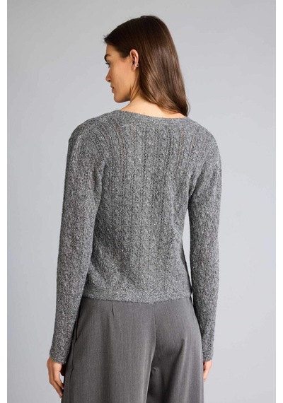 Defacto Regular Fıt Bisiklet Yaka Ajurlu Hırka H3795ax26spgr156 Gri-gr156