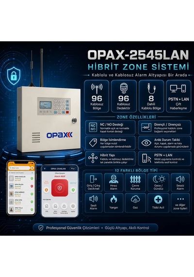 Opax-2545lan Bgr-09 Kablosuz Sirenli Akülü Lan/pstn Kablolu/kablosuz Ev Ve İşyeri Alarm Seti
