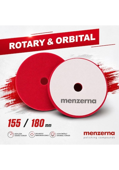 Menzerna Kalın Pasta Süngeri 155/180mm - Kırmızı Rotary Ve Orbital Uyumlu Çizik Giderici Ped