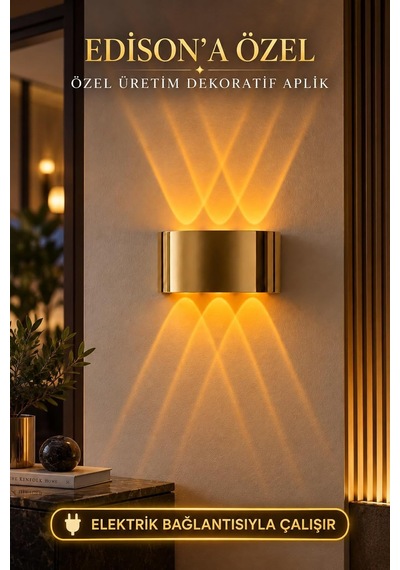 Tr Gold Led Aplik, Amber Işık, Modern Dekoratif Duvar Lambası, 18x9.5 Cm, İç Mekan Aydınlatma Diğer