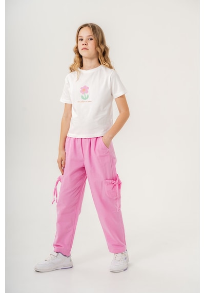 Mısstuffy Kız Çocuk Pamuklu T-shirt Keten Pantalonlu Yazlık Takım 6-9 Yaş Pembe - Beyaz Mısstuffy Kız Çocuk Pamuklu T-shirt Keten Pantalonlu Yazlık Takım 6-9 Yaş Pembe - Beyaz