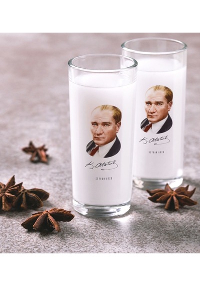 Kişiye Özel Renkli Baskılı Atatürk Temalı İkili Rakı Bardağı Seti-12