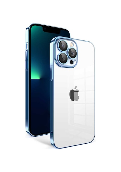 Apple Uyumlu  iPhone 12 Pro Max ile Kapak Lens Korumalı Arkası Şeffaf Sert Mika Kılıf - Mavi