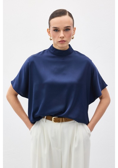 Sateen Yarasa Kol Salaş Bluz - Lacivert-136988 Lacivert Sateen Yarasa Kol Salaş Bluz - Lacivert-136988 Lacivert