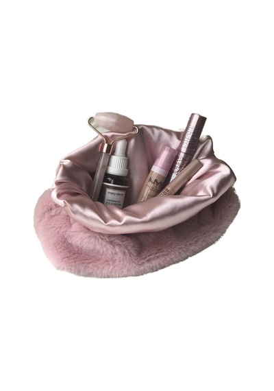 Lexroo Melsea Peluş Makyaj Çantası Pudra Pembe Organizer Seyahat Çantası