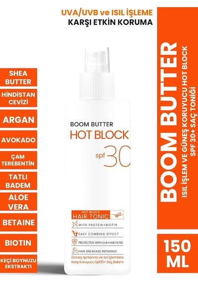 Boom Butter Isıl İşlem Ve Güneş Koruyucu Hot Block SPF 30+ Saç Toniği 150 ML