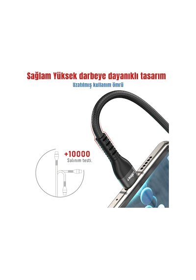 Type-c Type-c Hızlı Şarj Kablosu Pd 60w 3a 1.2m - Alüminyum Kasa Ultra Dayanıklı Akıllı Çipli Siyah