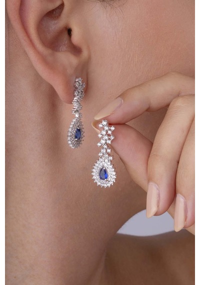 Gümüş Pazarım Hürrem Sultan Modeli Safir Taşllı Damla Motifli 925 Ayar Gümüş Küpe Diğer