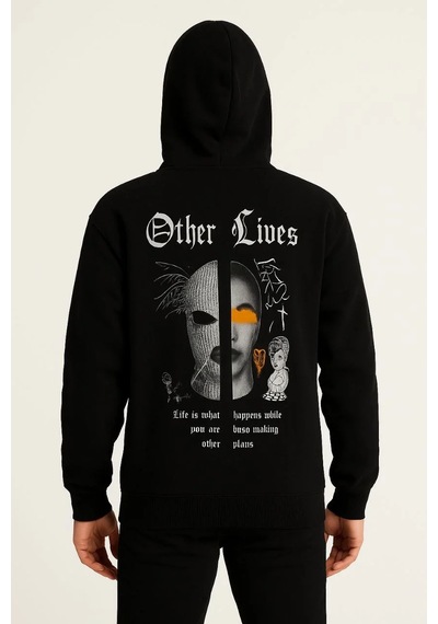 Tarzyeri Erkek Kapşonlu Sweatshirt Oversize Üç İplik Şardonlu Other Lives Siyah