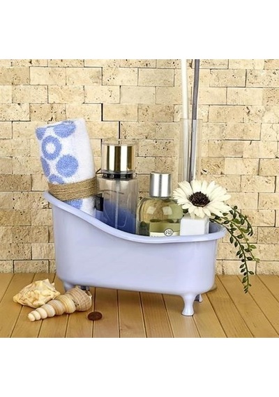 Dekoratif Mini Küvet Şeklinde Çok Amaçlı Banyo Düzenleyici Sepet Beyaz