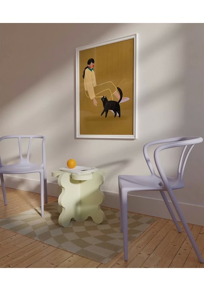 Çerçevesiz Poster Kedi Ve Kadın İllüstrasyon