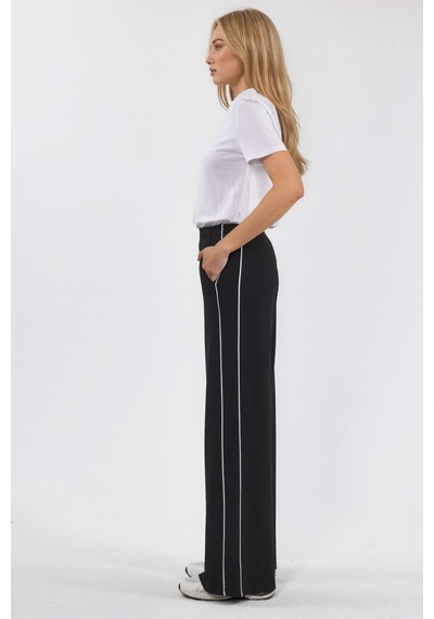 Hiccup Kontrast Biye Detaylı Modal Touch Wide Leg Pantolon Siyah