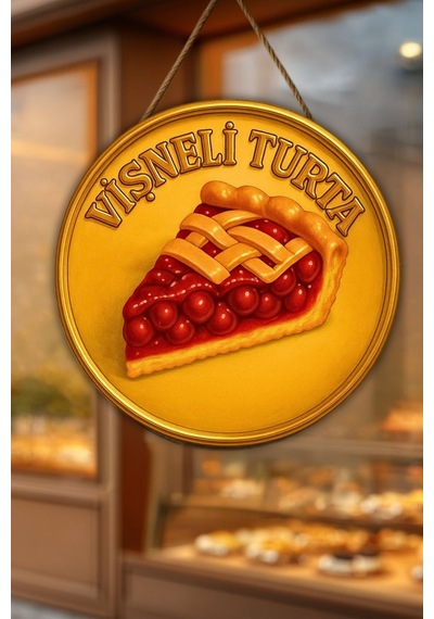 Vişneli Tart Ahşap Kapı Duvar Süsü Mutfak Pastane Temalı Dekor, Asmalı Tablo