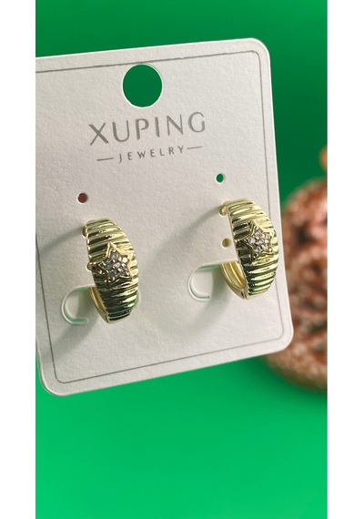 Xuping Altın Renginde Yıldız Detaylı Zirkon Taşlı Halka Çelik Kadın Küpe Gold