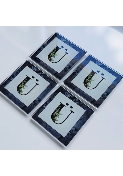 Decorita Cam Bardak Altlığı Ü Harfli Tasarım 4'lü Takım 10 x 10 CM Çok Renkli