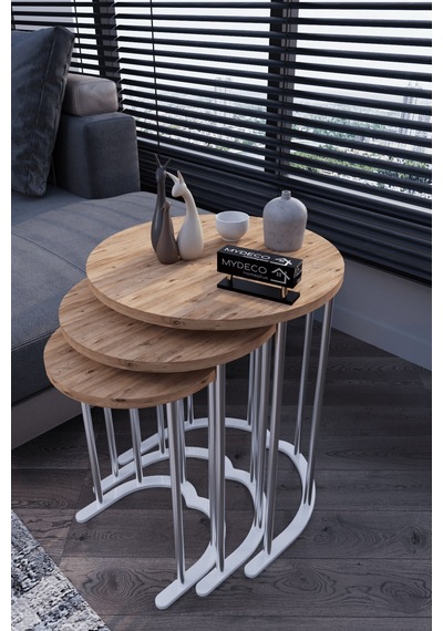 3' Lü Zigon Sehpa Gümüş Ayak Atlantik Çam 18 Mm Mdf Gümüş - Atlantik Çam