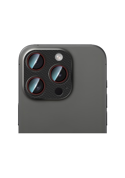 Apple Uyumlu   iPhone 16 Pro Caseworld Karbon Fiber Serisi Anti Reflective Full Kamera Lens Koruyucu Siyah-kırmızı
