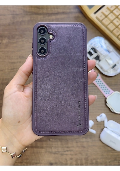 Samsung Galaxy A25 Uyumlu Premium Deri Dokulu Darbelere Karşı Dayanıklı Nazal Silikon Kılıf Mor