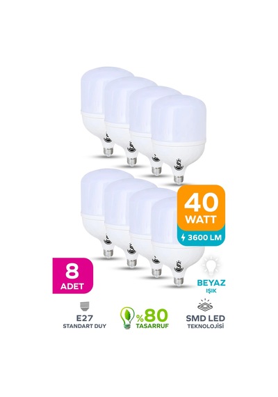 40w Tasarruflu E27 Beyaz Işık Torch Led Ampul 8 Adet 8 Adet