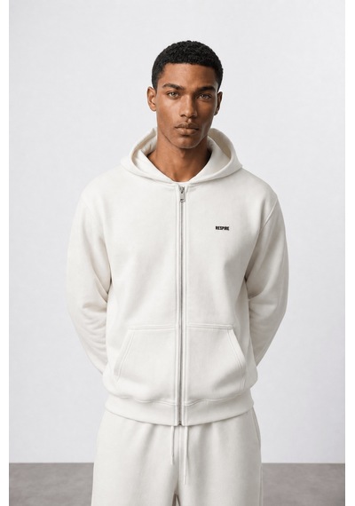 Erkek Respire Basic Oversize Zip Ekru