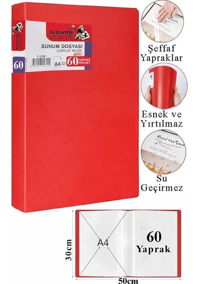 Sunum Dosyası 80 Li 1 Paket Poşet Dosyalı Katalog Dosyası 80 Poşetli Kendinden Dosya Plastik Kapaklı Kırmızı