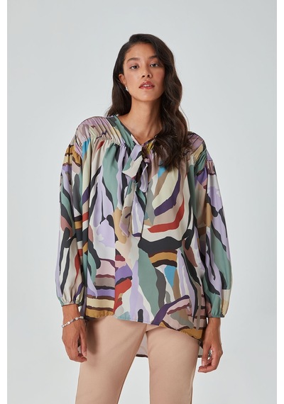 Mizalle Renkli Zebra Tunik Çok Renkli
