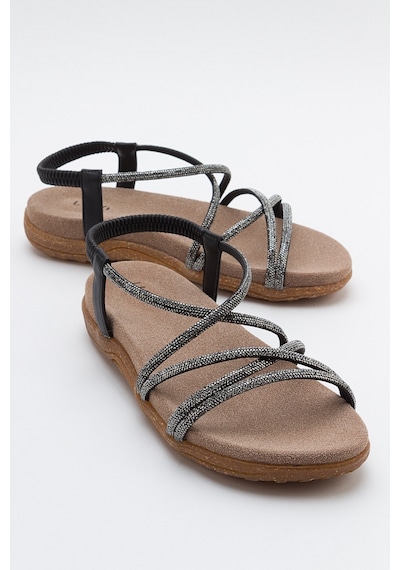 Luvishoes Ever Siyah Taşlı Kadın Sandalet Siyah