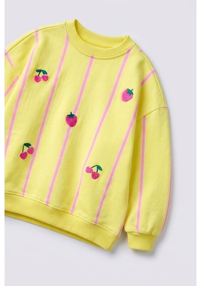 Magu Kız Çocuk Çilek Kiraz Desenli Sarı Sweatshirt Ve Eşofman Takımı Çok Renkli