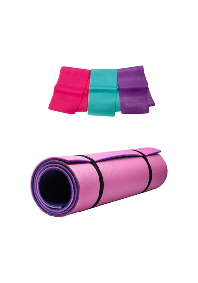 Pilates Minderi & Yoga Mat Çift Taraflı Plates Egzersiz 3'lü Direnç Lastiği Yumşak-orta-sert Pembe Pembe
