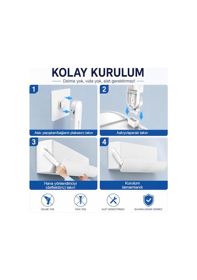 Klima Rüzgar Yönlendirici Deflektör Ayarlanabilir Klima Hava Yönlendirici Panel, Delmesiz Kurulum, Klima Üfleme DİĞER