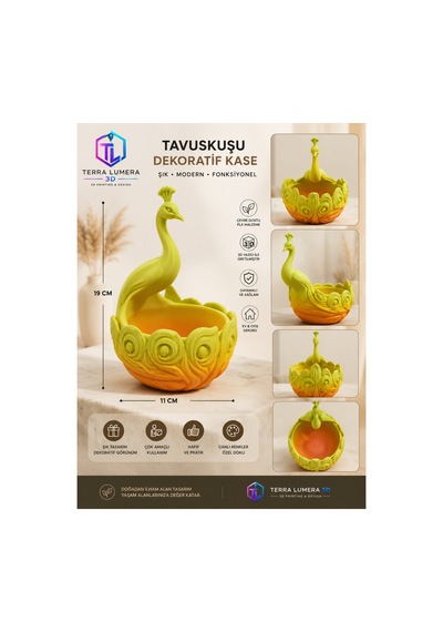 Tavuskuşu Dekoratif Organizer Kase 3d Baskı Takılık Ve Anahtarlık