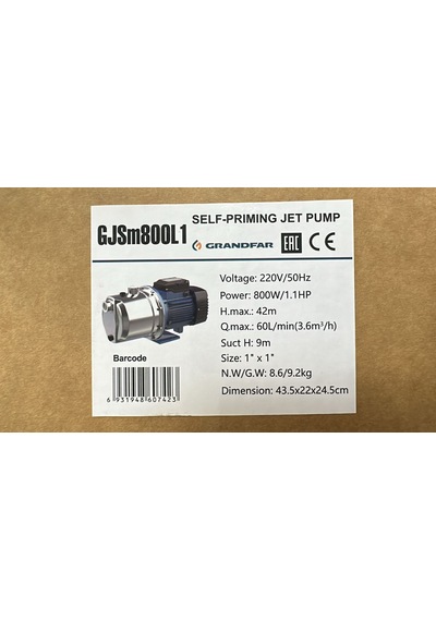 Grandfar Gjsm800l1 Paslanmaz Jet Pompa 1,1 Hp