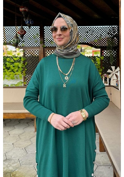 Rabia Şamlı Sevda Triko Tunik Zümrüt Normal