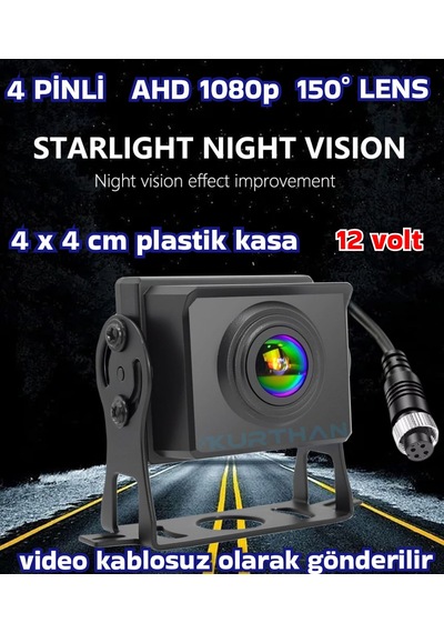 Ahd 1080p 150 Derece 4 Pinli Connector 4x4 Cm. Kamera 12 Volt Video Kablosuz Gönderilir