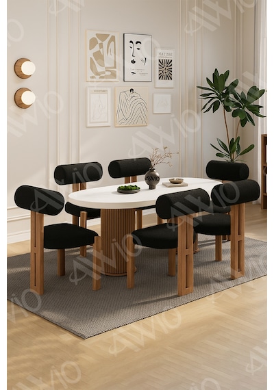Avvio Bohem Ayak 6'lı Metal Pofi Demonte Sandalye 80x160 Masa Sandalye Takımı Beyaz Masa Sandalye Kumaşı Siyah Avvio Bohem Ayak 6'lı Metal Pofi Demonte Sandalye 80x160 Masa Sandalye Takımı Beyaz Masa Sandalye Kumaşı Siyah