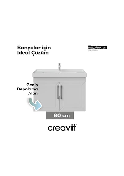 Creavit D20 80 Cm Kapaklı Lavabo Dolabı Beyaz Lake Beyaz Creavit D20 80 Cm Kapaklı Lavabo Dolabı Beyaz Lake Beyaz