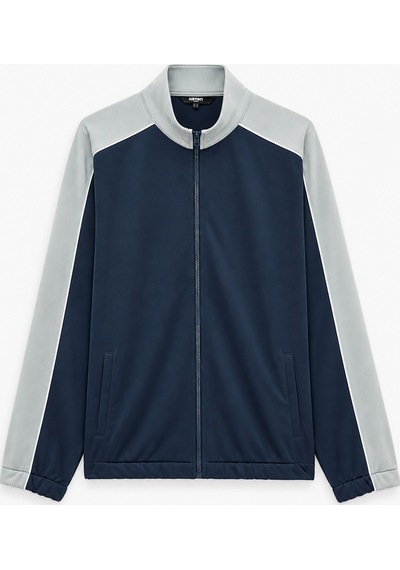 Koton Uzun Kollu Renk Kontrastlı Cepli Dik Yaka Fermuarlı Spor Sweatshirt Lacivert 7wam70029nk