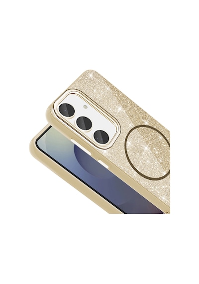 Galaxy Uyumlu S23 Fe Kılıf Magsafe Şarj Özellikli Parlayan Simli Uzrm Okso Kapak - Beyaz Beyaz
