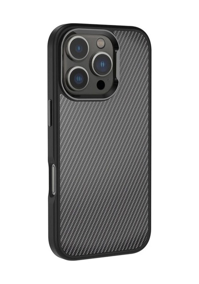 Apple İphone 16 Pro Uyumlu Karbon Fiber Görünümlü Parlak Kamera Çerçeveli Kılıf