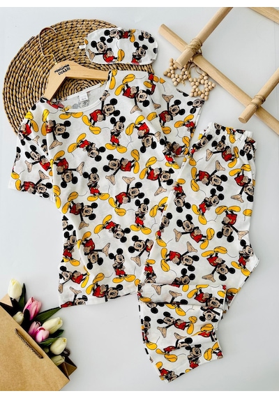 Miniğimin Cicileri Mcky Baskılı Pamuklu Kız Çocuk Pijama Takı... Beyaz